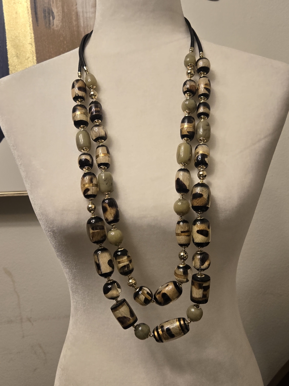 Chicos Handmade Multistrand Beaded Necklace - Black, Gold, Tan - Picture 2 of 9